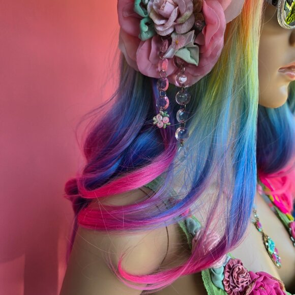 "Pink Shimmer Rose" Handmade Hair Clip - Velvet Rose and Vintage Upcycle Flapper - Picture 14 of 15